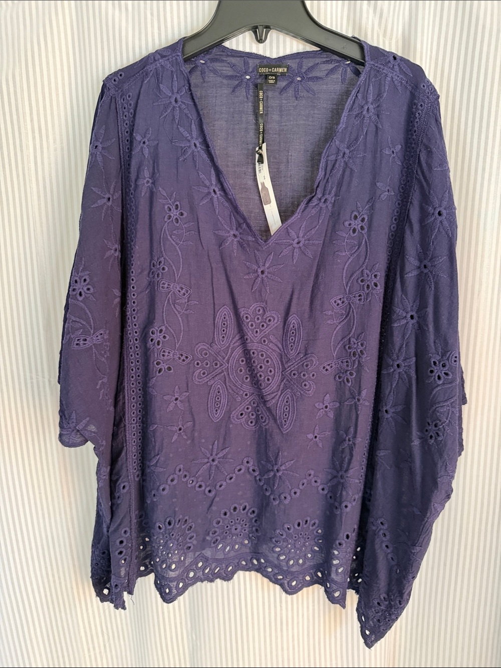 Coco + Carmen Navy Embroidered V-Neck Tunic